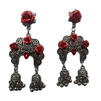 Fancy Light Weight White Metal Flower Earrings for Women (Red)-thumb1