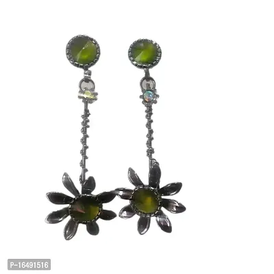 Fancy Light Weight Black Metal Drop Earrings for Women (Green)-thumb2