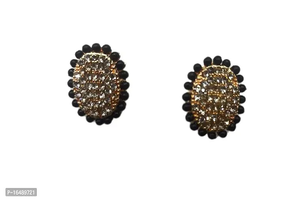 Fancy Light Weight Flower Stud Earrings for Women (Black)-thumb0