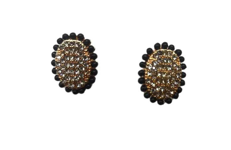 Fancy Light Weight Flower Stud Earrings for Women (Black)