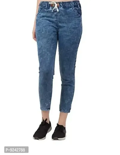 Kzone Plain Denim Jogger Pants for Girls | Womens Slim Fit Joggers | Strechable Denim Jogger Pant | Regular Fit Denim Jeans| High Waist Ankle Length Jeans for Girls | All Size Available Small to XL.-thumb0