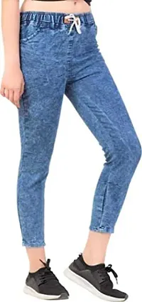 Kzone Plain Denim Jogger Pants for Girls | Womens Slim Fit Joggers | Strechable Denim Jogger Pant | Regular Fit Denim Jeans| High Waist Ankle Length Jeans for Girls | All Size Available Small to XL.-thumb1
