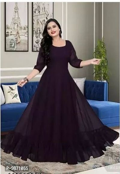 New Georgette Solid Flared Dress For Women