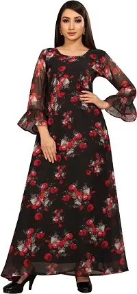 Stylish Georgette Bandhani Print Long Sleeves Square Neck Dress For Women