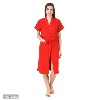 Bombshell Soft Terry Towel Cotton Plain Bathrobe for Women -Free Size Red-thumb0