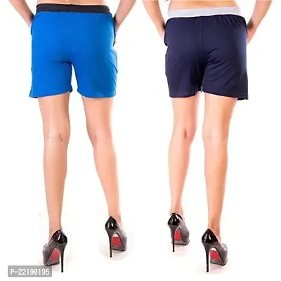 FeelBlue Stylish Cotton Hot Pants for Women Ideal for Cycling, Gym, Yoga(Navy Blue and Royal Blue, Pack of 2)-thumb4