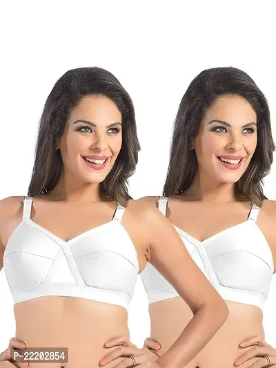 FEELBLUE Comfort Women's Non-Padded Non-Wired Cotton Full Coverage X-View Design Bra - Combo Pack of 2 White