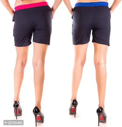 FeelBlue Cotton Hot Pants for Women Ideal for Cycling, Gym, Yoga(Black and Rblack, Pack of 2)-thumb2