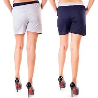 FeelBlue Cotton Hot Pants for Women Ideal for Cycling, Gym, Yoga(Grey and Royal Blue, Pack of 2)-thumb2
