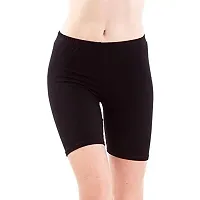 FeelBlue Women's Cotton Bio-Washed 200 GSM Soft and Skinny Cycling Yoga and Casual Shorts (Black-Gajri, Free Size) - Pack of 2-thumb1