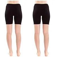 FeelBlue Women's Bio-Washed 200 GSM Soft and Skinny Cycling/Yoga Casual Shorts (Black, Free Size) - Pack of 2-thumb1
