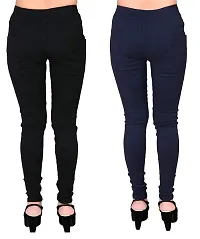 FEELBLUE Lycra Stretchable Jeggings for Women(Pack of 2) (Black  Navy Blue, S)-thumb3