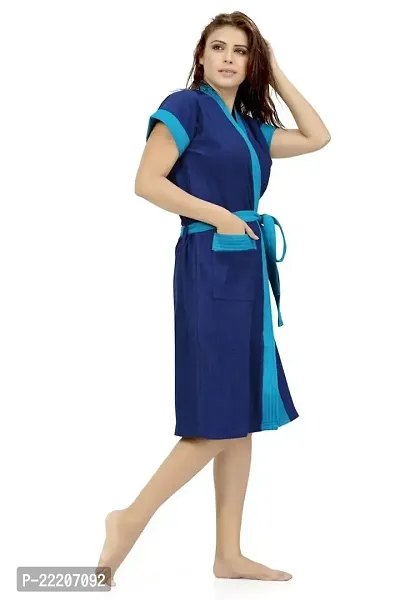 Sweetnight Women's Terry Cotton Bath Robe (Blue, Free Size)-thumb4
