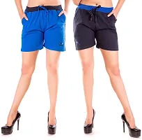 FeelBlue Cotton Hot Pants for Women Ideal for Cycling, Gym, Yoga(Royal Blue and Rblack, Pack of 2)-thumb1