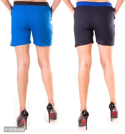 FeelBlue Cotton Hot Pants for Women Ideal for Cycling, Gym, Yoga(Royal Blue and Rblack, Pack of 2)-thumb3