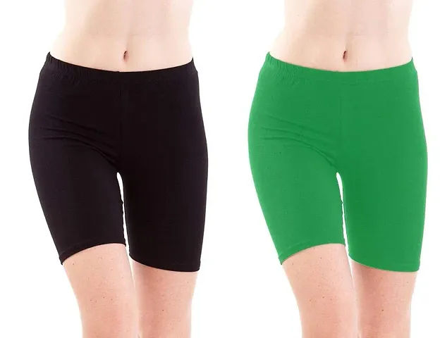 Women's/Girls Bio-Washed 200 GSM Soft and Skinny Cycling/Yoga/Casual Shorts (Pack of 2) - Free Size