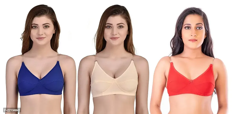 Buy FEELBLUE Comfort Women's Transparent Strap Non-Padded Non-Wired Cotton  Bra - Combo Pack of 3 Online In India At Discounted Prices