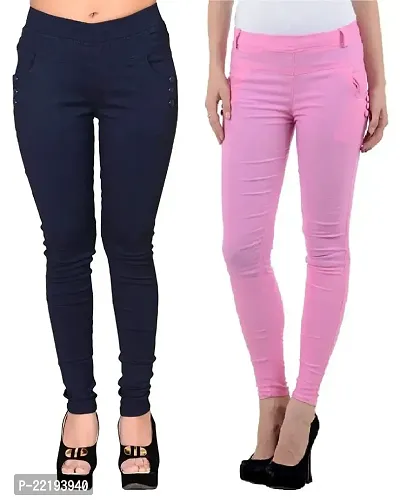 FEELBLUE Lycra Stretchable Jeggings for Women(Pack of 2)-thumb0