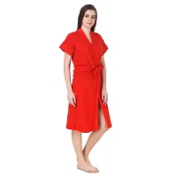 Bombshell Soft Terry Towel Cotton Plain Bathrobe for Women -Free Size Red-thumb2