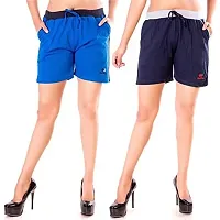 FeelBlue Stylish Cotton Hot Pants for Women Ideal for Cycling, Gym, Yoga(Navy Blue and Royal Blue, Pack of 2)-thumb1