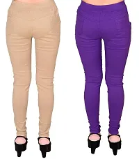 FeelBlue Lycra Stretchable Jeggings for Women(Pack of 2) (Skin  Purple, S)-thumb4