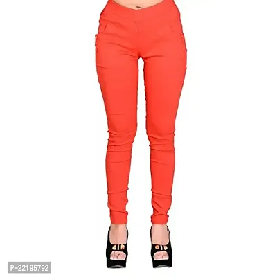 Superior Women's Slim Fit Cotton Jeggings (Single Jegins_Orange_Free Size)