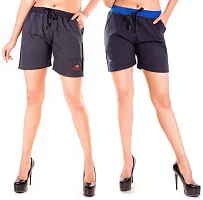FeelBlue Cotton Hot Pants for Women Ideal for Cycling, Gym, Yoga(Royal Blue and Rblack, Pack of 2)-thumb1