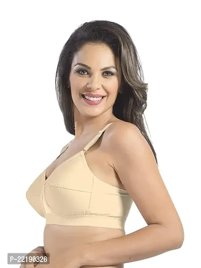 FEELBLUE Comfort Women's Non-Padded Non-Wired Cotton Full Coverage X-View Design Bra - Combo Pack of 2 Beige-thumb2