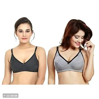 FeelBlue Stylish Women's Non-Padded Non-Wired Cotton Melange Trendy Bra - Combo Pack of 2