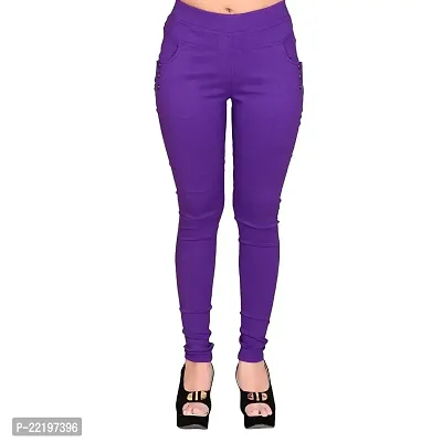 FeelBlue Lycra Stretchable Jeggings for Women(Pack of 2) (Skin  Purple, S)-thumb2