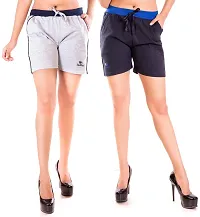 FEELBLUE Stylish Cotton Hot Pants for Women Ideal for Cycling, Gym, Yoga(Lgrey and Rblack, Pack of 2)-thumb2