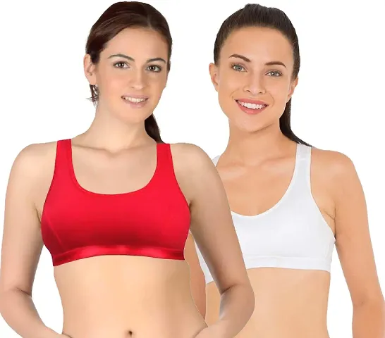 FEELBLUE Cotton Lycra Non-Padded Seamless Sports Bra for Girls/Women Gym, Yoga, Dance etc. Combo Pack of 2
