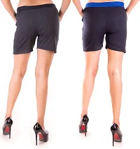 FeelBlue Cotton Hot Pants for Women Ideal for Cycling, Gym, Yoga(Royal Blue and Rblack, Pack of 2)-thumb2