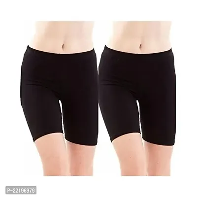 FeelBlue Women's Bio-Washed 200 GSM Soft and Skinny Cycling/Yoga Casual Shorts (Black, Free Size) - Pack of 2-thumb0