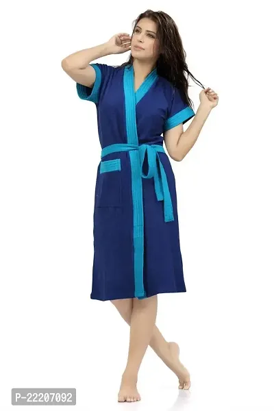 Sweetnight Women's Terry Cotton Bath Robe (Blue, Free Size)-thumb0