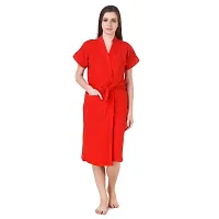 Bombshell Soft Terry Towel Cotton Plain Bathrobe for Women -Free Size Red-thumb3