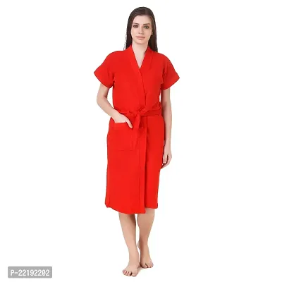 Bombshell Soft Terry Towel Cotton Plain Bathrobe for Women -Free Size Red-thumb4