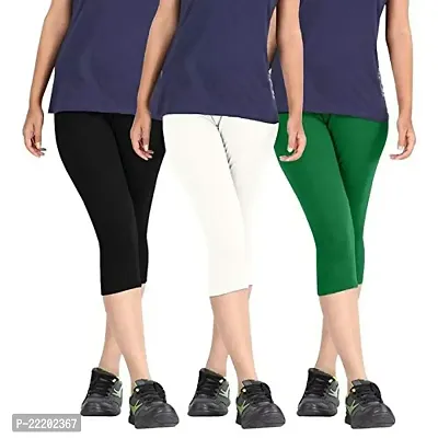 Premium Cotton Strachable Women's Casual/Gym/Sports 3/4th Capri,Free Size, Pack of 3 Capris