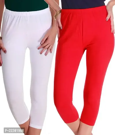 Premium Cotton Strechable Women's Casual/Gym/Sports 3/4th Capri (Free Size) Combo Pack of 2 (Whitered)