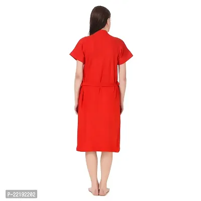 Bombshell Soft Terry Towel Cotton Plain Bathrobe for Women -Free Size Red-thumb2