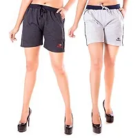 FeelBlue Stylish Cotton Hot Pants for Women Ideal for Cycling, Gym, Yoga(Dgrey and Lgrey, Pack of 2)-thumb2