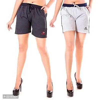 FeelBlue Stylish Cotton Hot Pants for Women Ideal for Cycling, Gym, Yoga(Dgrey and Lgrey, Pack of 2)-thumb3
