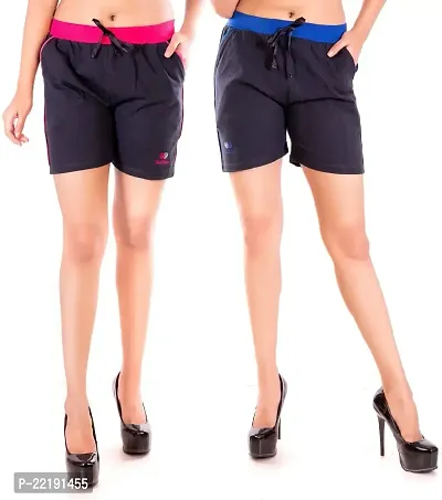 FeelBlue Cotton Hot Pants for Women Ideal for Cycling, Gym, Yoga(Black and Rblack, Pack of 2)-thumb5