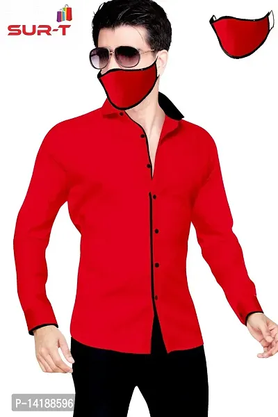 Reliable Red Cotton  Long Sleeves Casual Shirts For Men-thumb0