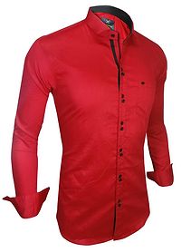 Red Cotton Double Button Casual Slim Fit Shirt-thumb1