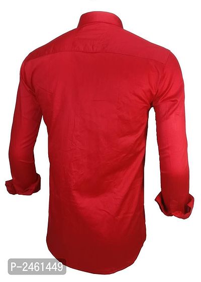 Red Cotton Double Button Casual Slim Fit Shirt-thumb3