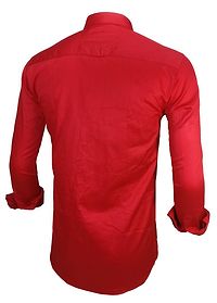 Red Cotton Double Button Casual Slim Fit Shirt-thumb3