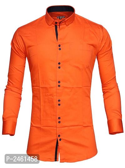 Orange Cotton Double Button Casual Slim Fit Shirt-thumb0