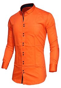 Orange Cotton Double Button Casual Slim Fit Shirt-thumb1