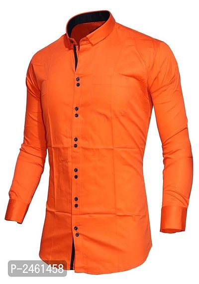 Orange Cotton Double Button Casual Slim Fit Shirt-thumb2